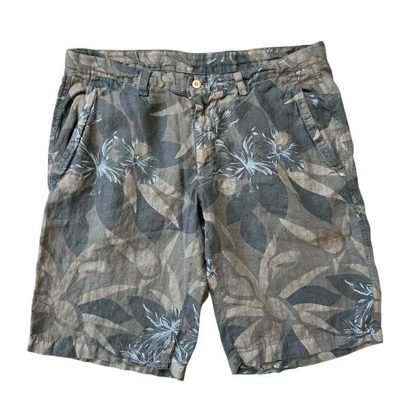 Vintage Jey Cole Man 100% Linen Green Brown Tropical Palm Casual Shorts IT 50 - Picture 1 of 9